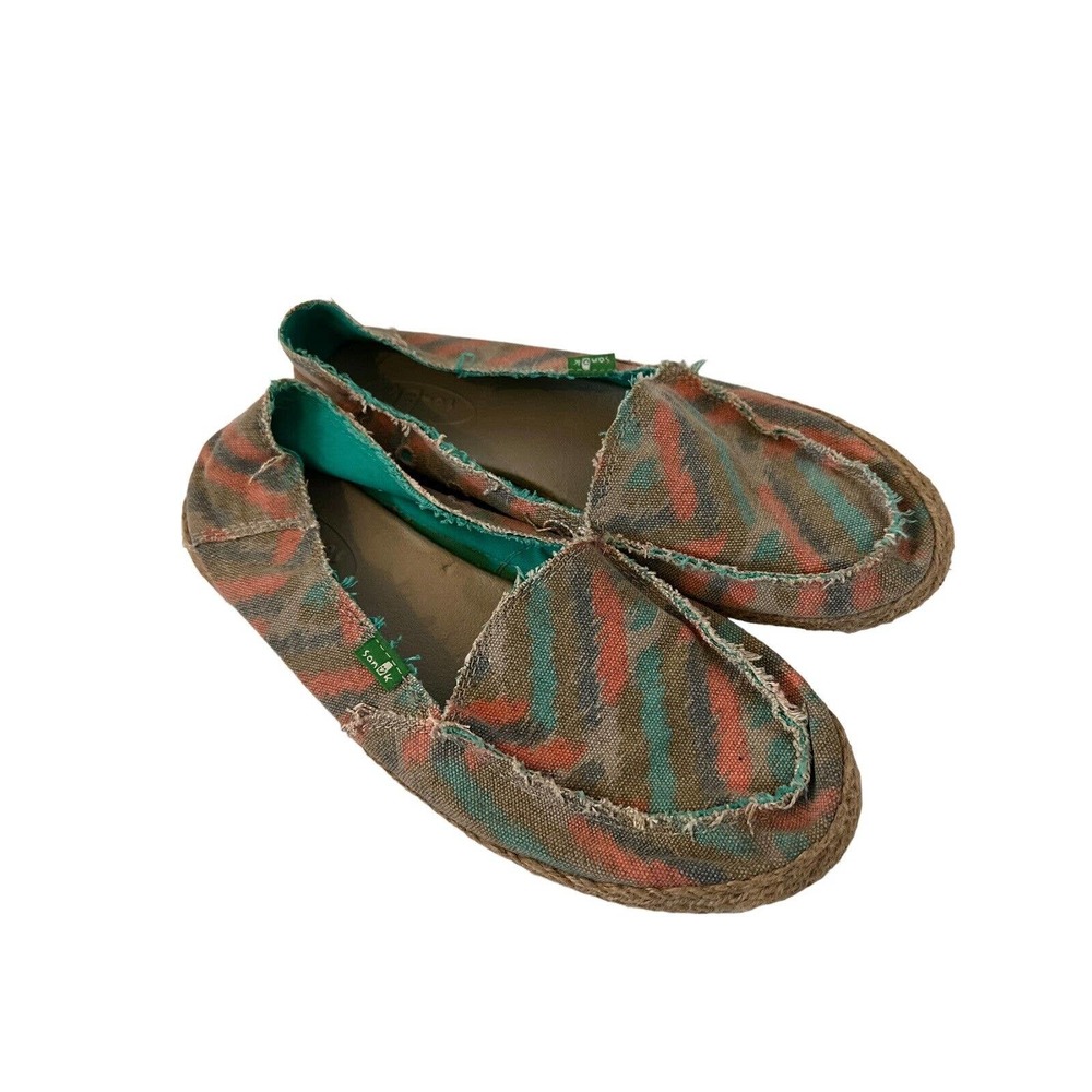 SANUK Women's Shoes Funky FIONA Flats Slip On Canvas Distressed Beach Sz 7